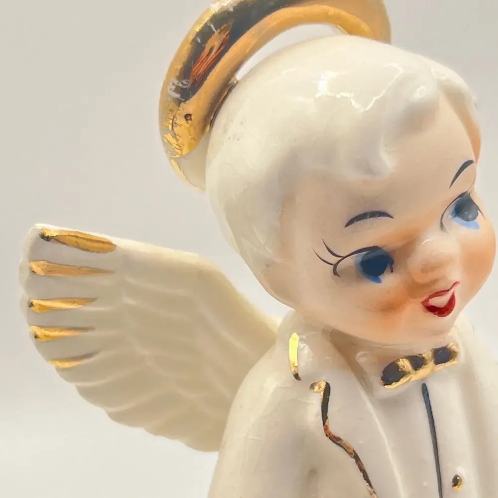 Vintage 50s Norcrest Japan July Boy Birthday Angel Figurine Flower Holder